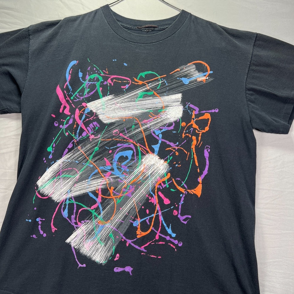 Vintage Graffiti Art Shirt Mens Large Black Boxy Fit Double Sided Single Stitch